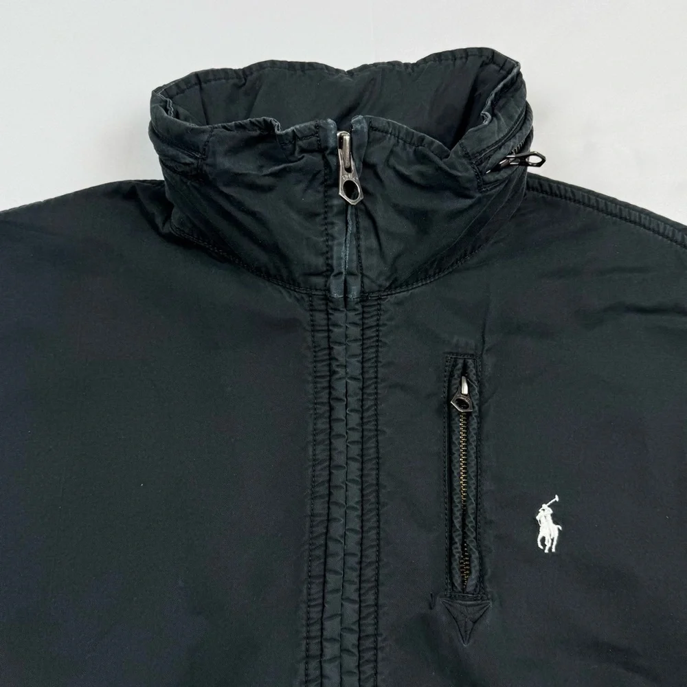 Vtg Polo Ralph Lauren Mens Hooded Navy Jacket XL Black Y2K Full Zip C7